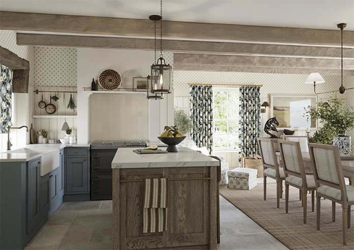 Henley, Henleys Vine Raffs Blue - Made to Measure Curtains - Image 7